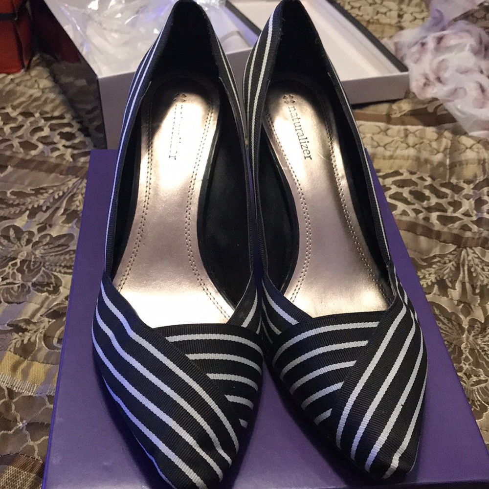 Black and Light Gray Striped Heels